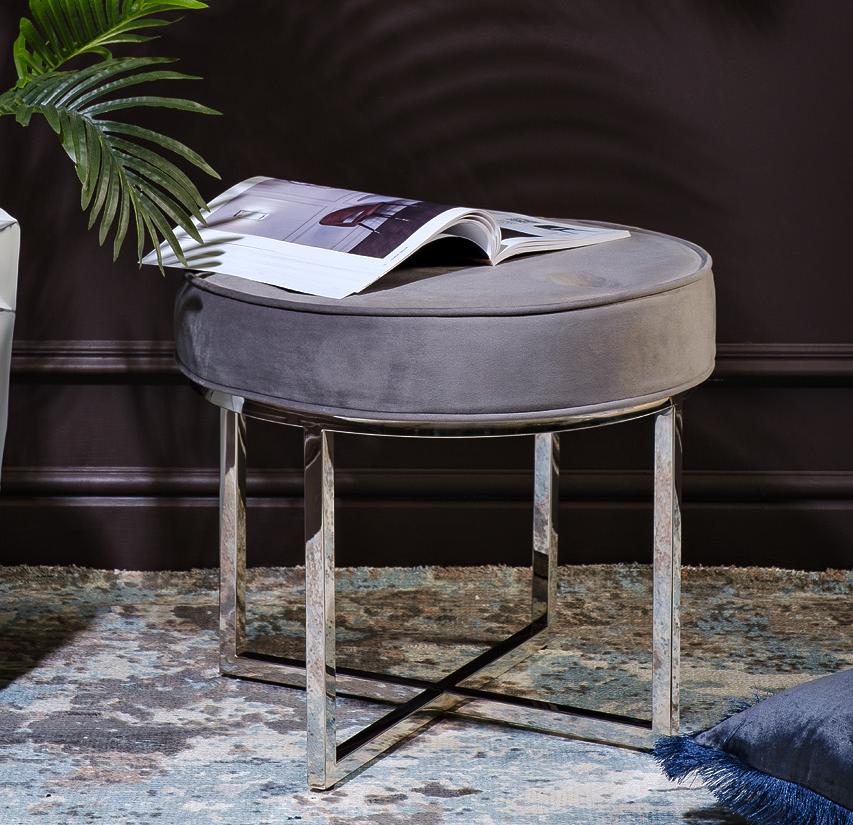 ПУФ ВЕЛЮРОВЫЙ СЕРЫЙ/ХРОМ 47ED-003BAN-SER Гарда Декор