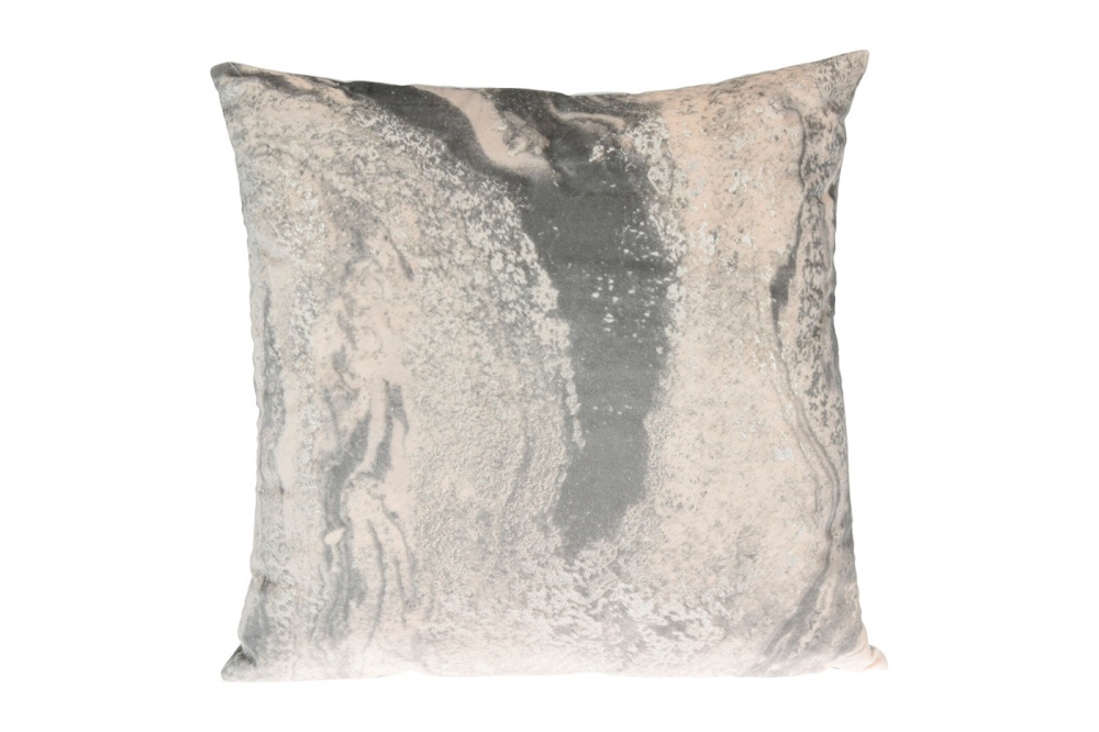 Подушка с принтом под мрамор велюр  серая 45*45см