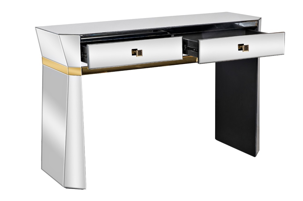Консоль 2 ящика с золотистой отделкой 120*42*79см