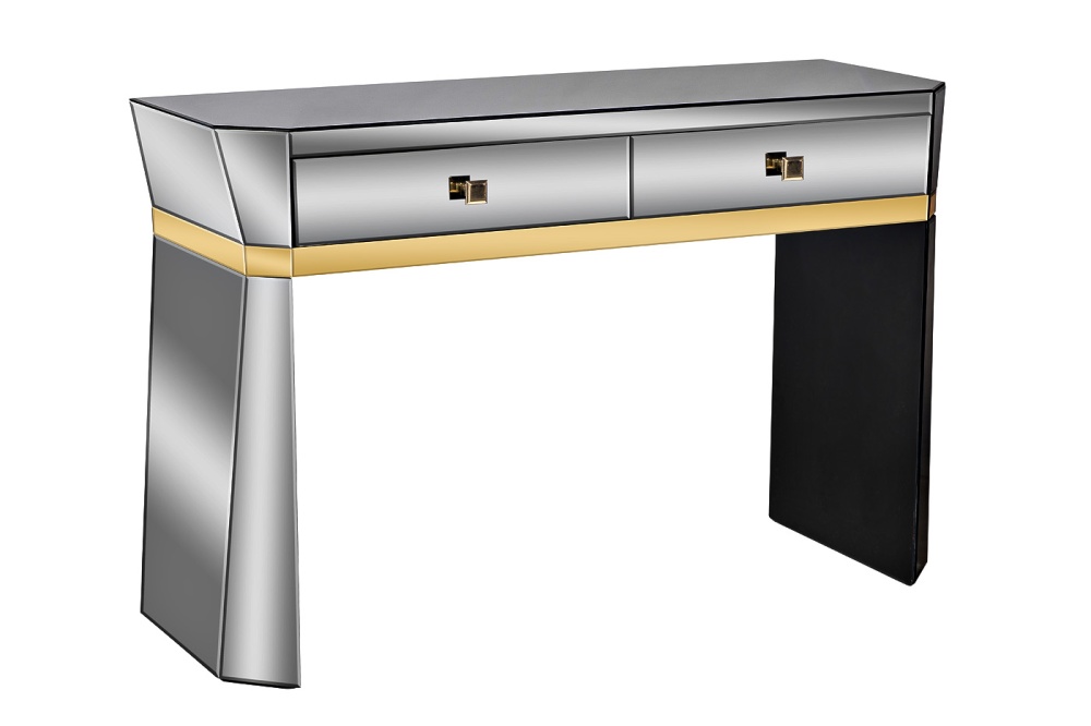 Консоль 2 ящика с золотистой отделкой 120*42*79см